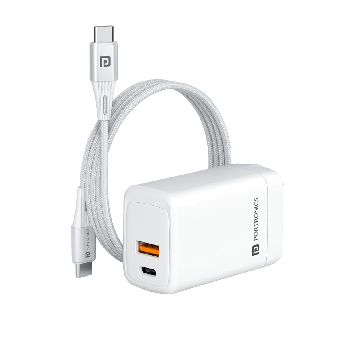 Portronics Adapto 65 Plus 65 W GaN Charger Adapter with 100 W Type C to Type C Fast charging cable, Compatible with Laptop, Macbook, iPhone 8 and Above, Tablet, Type C Mobile Phones and Devices (Open Box)