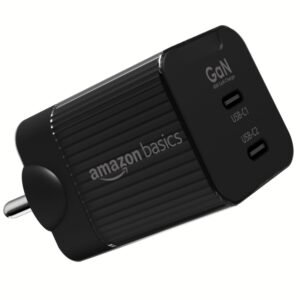 Amazon Basics USB C 45W Charger| Super-Fast Dual Port Charging | Universal Fast Charging | Compact GaN Design | Compatible with Top Brands (Open Box)