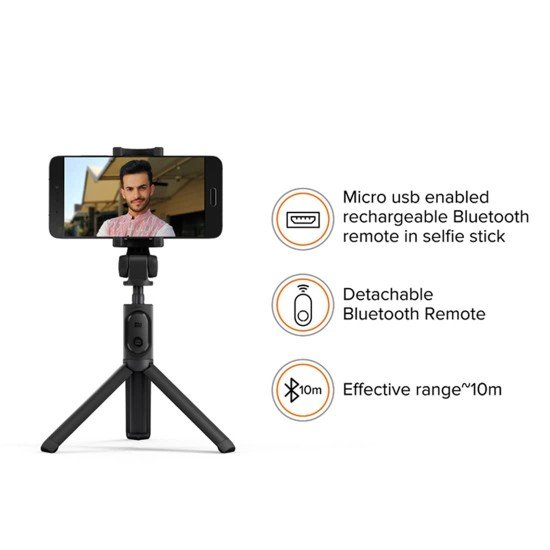 Mi Xiaomi Selfie Stick with Micro USB Rechargeable Bluetooth Remote,Tripod Stand,Multifunctional Selfie Stick with Extendable Aluminium Monopod,360 Deg Rotation Phone Holder,Adjustable Grip Black (Open Box) - Image 4