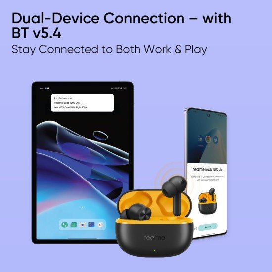 realme Buds T200 Lite Bluetooth in Ear Earbuds,4 Mic, AI ENC for Calls,48 Hours Total Playback with Fast Charging and Low Latency Gaming TWS,Google Fast Pair, with mic (Open Box) - Image 4