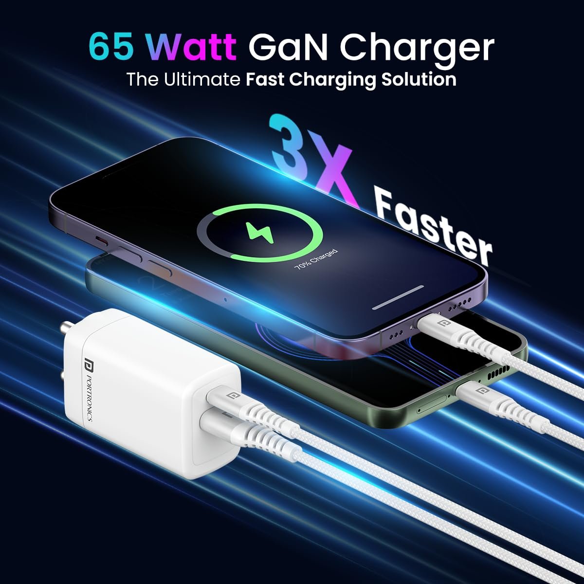 Portronics Adapto 65 Plus 65 W GaN Charger Adapter with 100 W Type C to Type C Fast charging cable, Compatible with Laptop, Macbook, iPhone 8 and Above, Tablet, Type C Mobile Phones and Devices (Open Box) - Image 5
