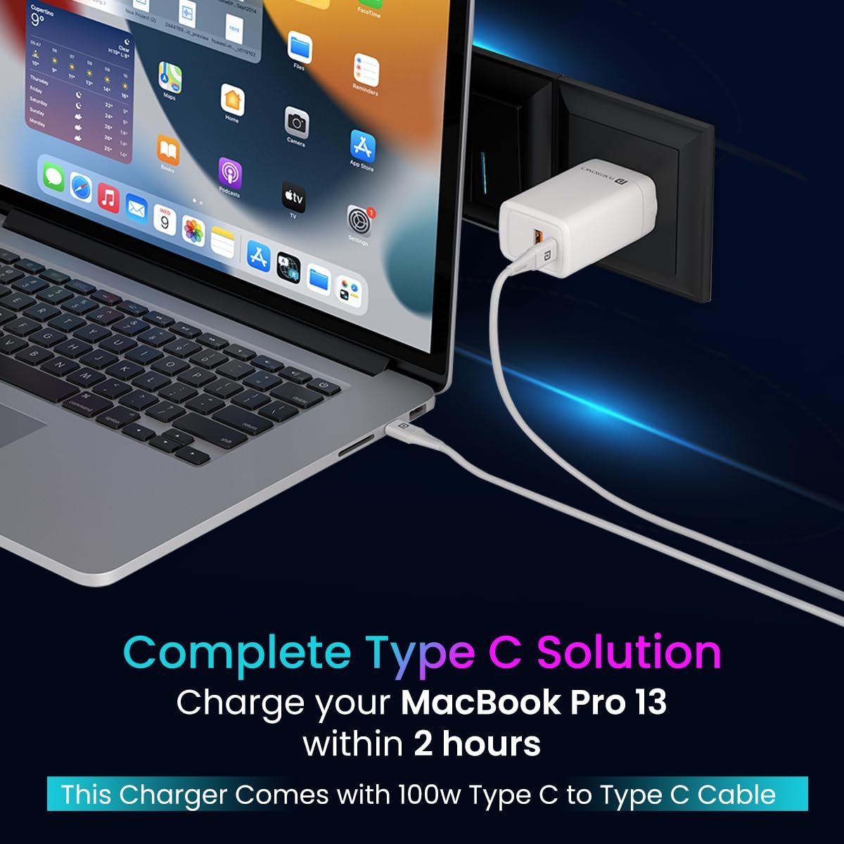 Portronics Adapto 65 Plus 65 W GaN Charger Adapter with 100 W Type C to Type C Fast charging cable, Compatible with Laptop, Macbook, iPhone 8 and Above, Tablet, Type C Mobile Phones and Devices (Open Box) - Image 4