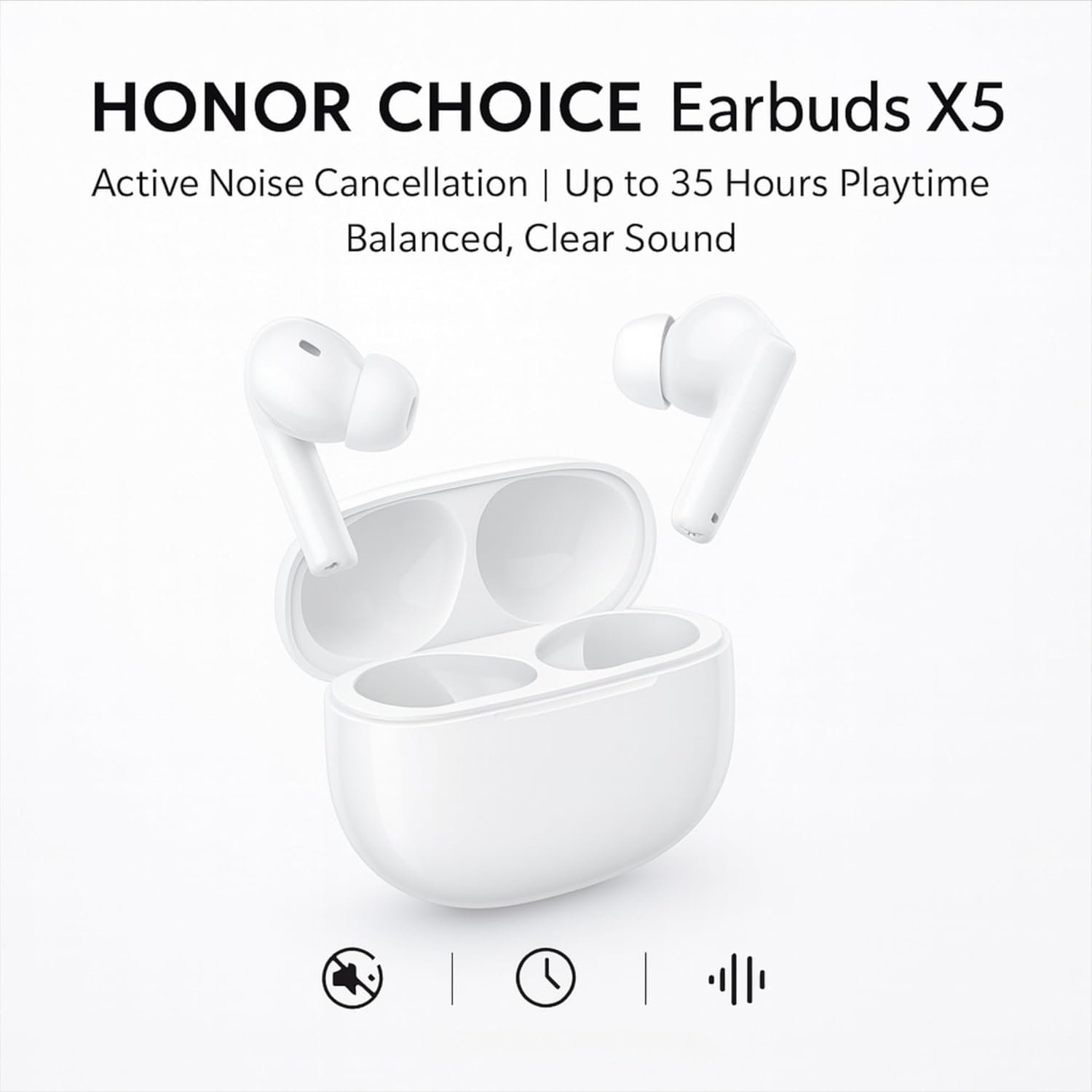 Honor Choice Earbuds X5 (White, Active Noise Cancellation, 35 Hours Playback, Bluetooth 5.3, TWS in-Ear Earbuds) (Open Box) - Image 4