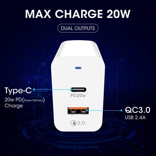 POWERUP Turbo Max Dual Port 20W PD Type-C & USB-A QC 3.0 Fast Charging Wall Charging Adapter for Smartphones/Tablet with BIS Certified in-Built Auto-Detect Technology (Sealed) - Image 4