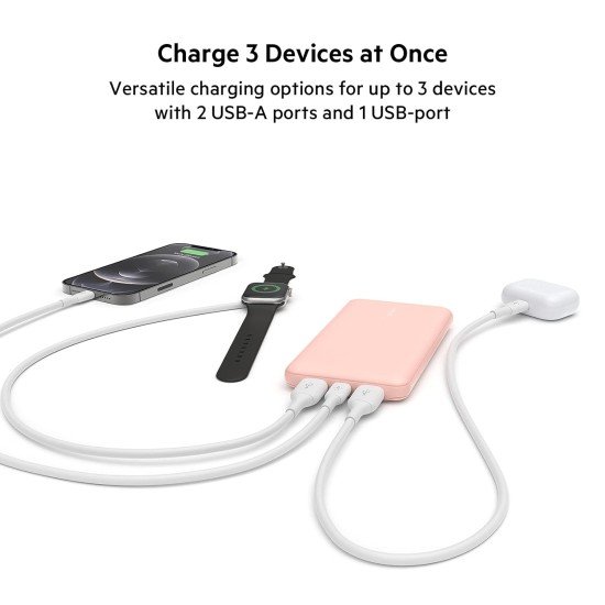 Belkin 10000 mAh 15W PD 3.0 Slim Fast Charging Power Bank with 1 USB-C and 2 USB-A Ports to Charge 3 Devices Simultaneously, for iPhones, Android Phones, Smart Watches & More (Open Box) - Image 3