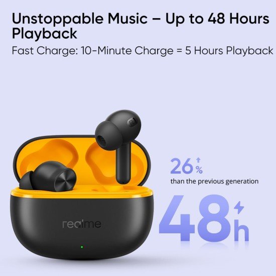 realme Buds T200 Lite Bluetooth in Ear Earbuds,4 Mic, AI ENC for Calls,48 Hours Total Playback with Fast Charging and Low Latency Gaming TWS,Google Fast Pair, with mic (Open Box) - Image 3