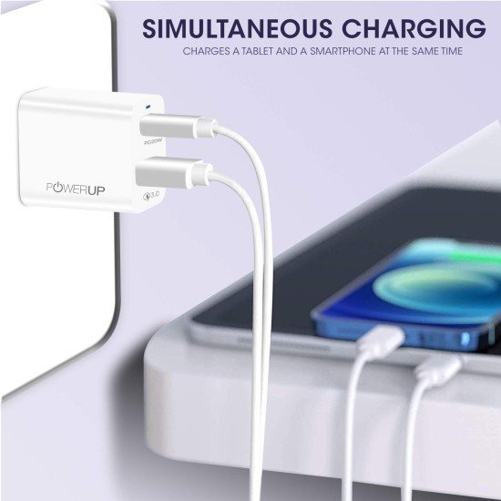 POWERUP Turbo Max Dual Port 20W PD Type-C & USB-A QC 3.0 Fast Charging Wall Charging Adapter for Smartphones/Tablet with BIS Certified in-Built Auto-Detect Technology (Sealed) - Image 3