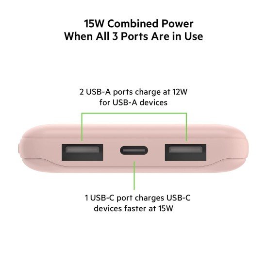 Belkin 10000 mAh 15W PD 3.0 Slim Fast Charging Power Bank with 1 USB-C and 2 USB-A Ports to Charge 3 Devices Simultaneously, for iPhones, Android Phones, Smart Watches & More (Open Box) - Image 4
