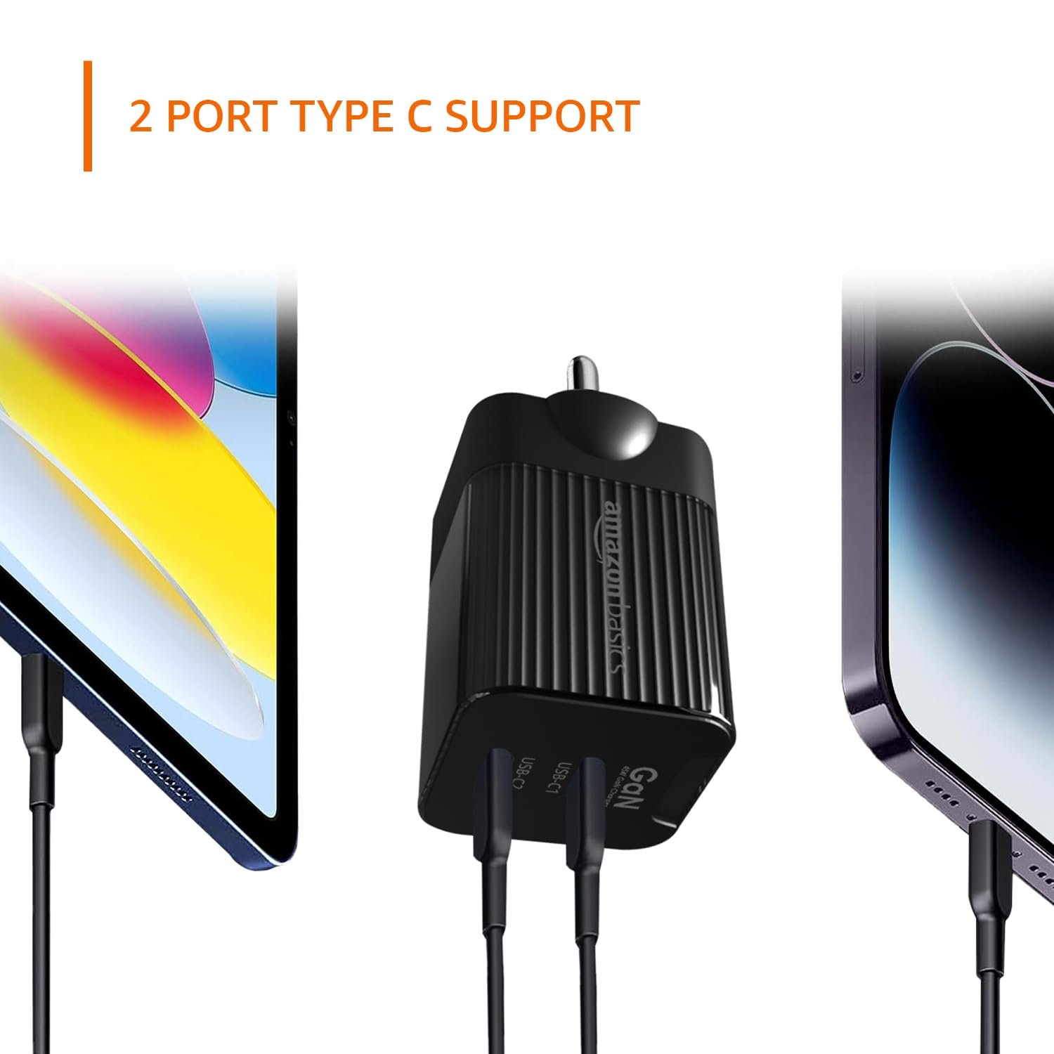 Amazon Basics USB C 45W Charger| Super-Fast Dual Port Charging | Universal Fast Charging | Compact GaN Design | Compatible with Top Brands (Open Box) - Image 3