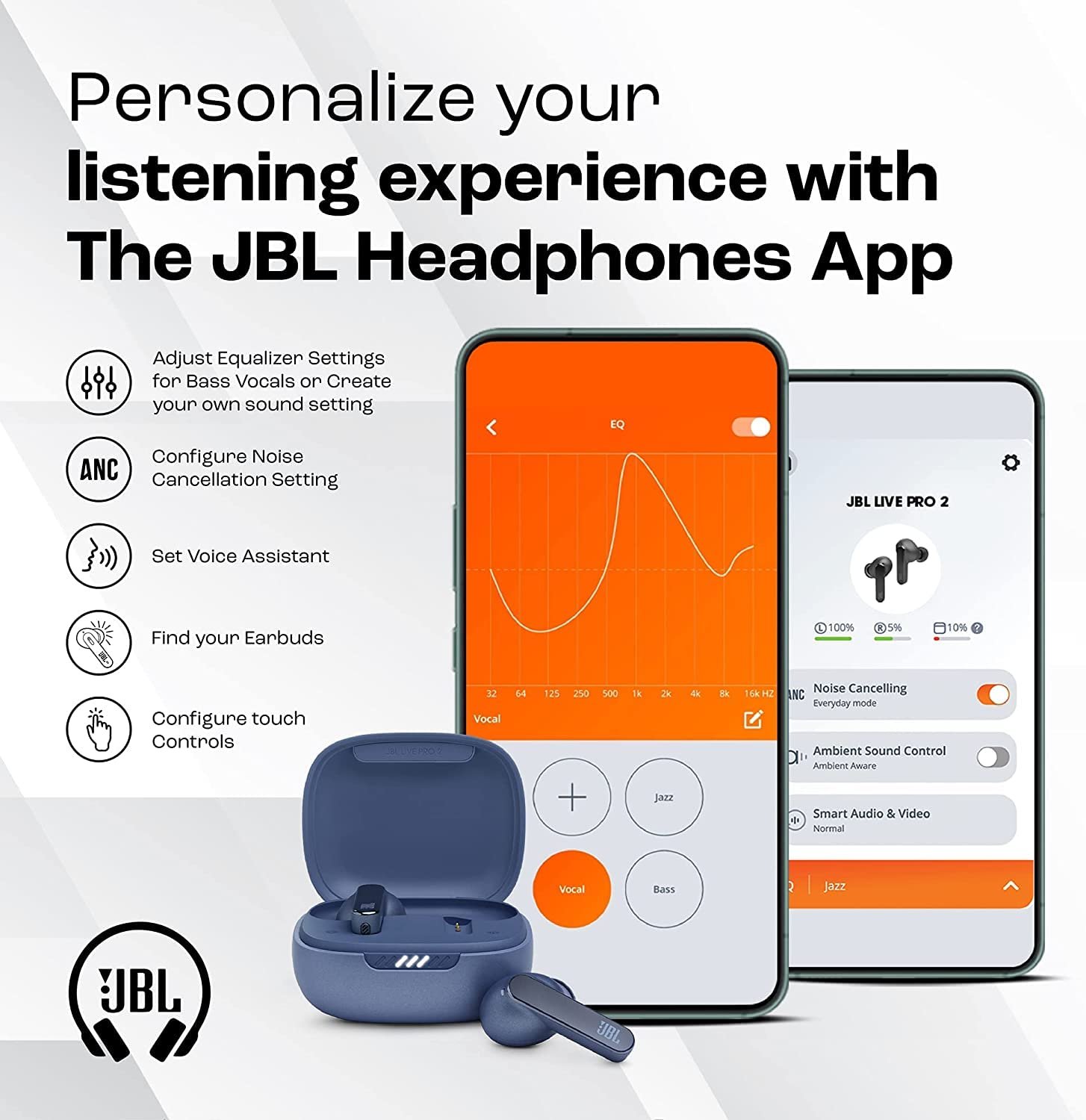 JBL Live Pro 2 Premium in Ear Wireless TWS Earbuds, ANC Earbuds, 40Hr Playtime, Dual Connect, Customized Bass with Headphones App, 6 Mics for Clear Calls, Wireless Charging, Alexa Built-in (Open Box) - Image 3
