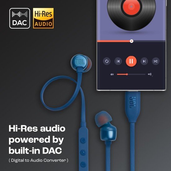 JBL Tune 310 Wired in Ear Type C Headphones, Hi-Res Audio with Digital-to-Analog Converter, 3-Button EQ Preset Remote with Microphone, Tangle-Free Flat Cable, Compatible with USB-C Devices (Open Box) - Image 3