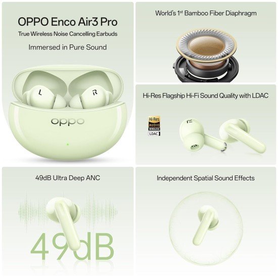 OPPO Enco Air3 Pro True Wireless in Ear Earbuds with Industry First Composite Bamboo Fiber, 49dB ANC, 30H Playtime, 47ms Ultra Low Latency,Fast Charge,BT 5.3 (Sealed) - Image 4
