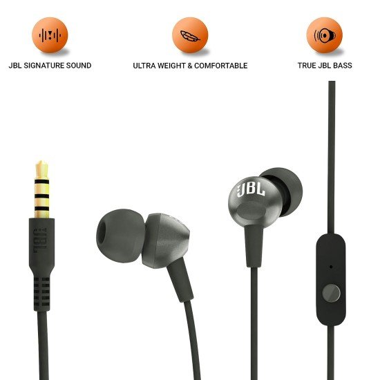 JBL C200SI, Premium in Ear Wired Earphones with Mic, Signature Sound, One Button Multi-Function Remote, Premium Metallic Finish, Angled Earbuds for Comfort fit (Open Box) - Image 2