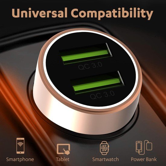 Duracell 36W Fast Car Charger Adapter with Dual USB Port. Qualcomm Certified 3.0, Quick Charge. Compatible with iPhone, All Smartphones, Tablets & More – Copper & Black (Open Box) - Image 3