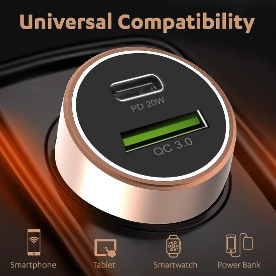 Duracell 38W Fast Car Charger Adapter with Dual Output. Quick Charge, Type C PD 20W & Qualcomm Certified 3.0 Compatible for iPhone, All Smartphones, Tablets & More (Copper & Black) (Open Box) - Image 3