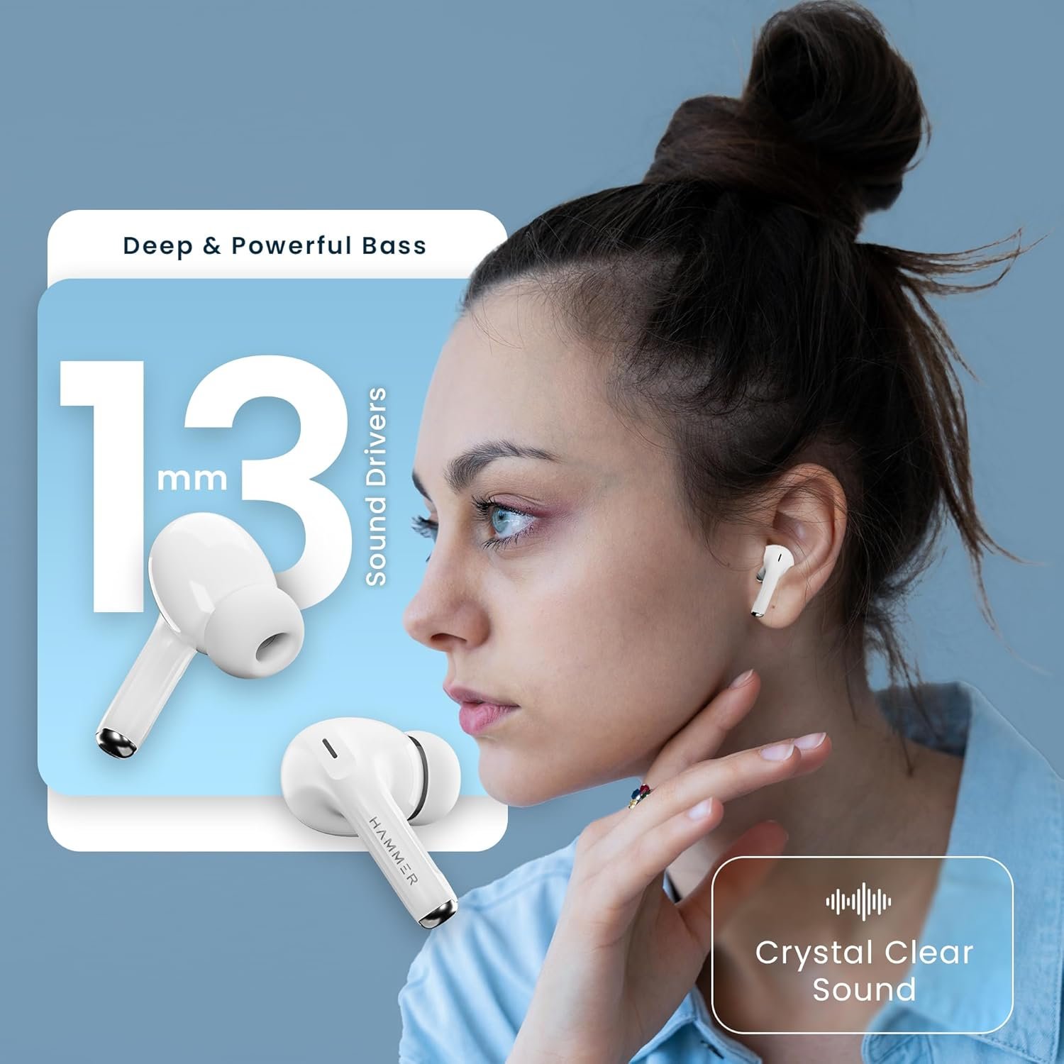 HAMMER Aeromax ANC (32dB) TWS, BTv5.4, Low Latency, in-Ear Bluetooth Earbuds with Clear ENC Calling, Quad Mics, Type-C,Touch Controls, Deep Bass, 30 Hrs Playtime - Image 5