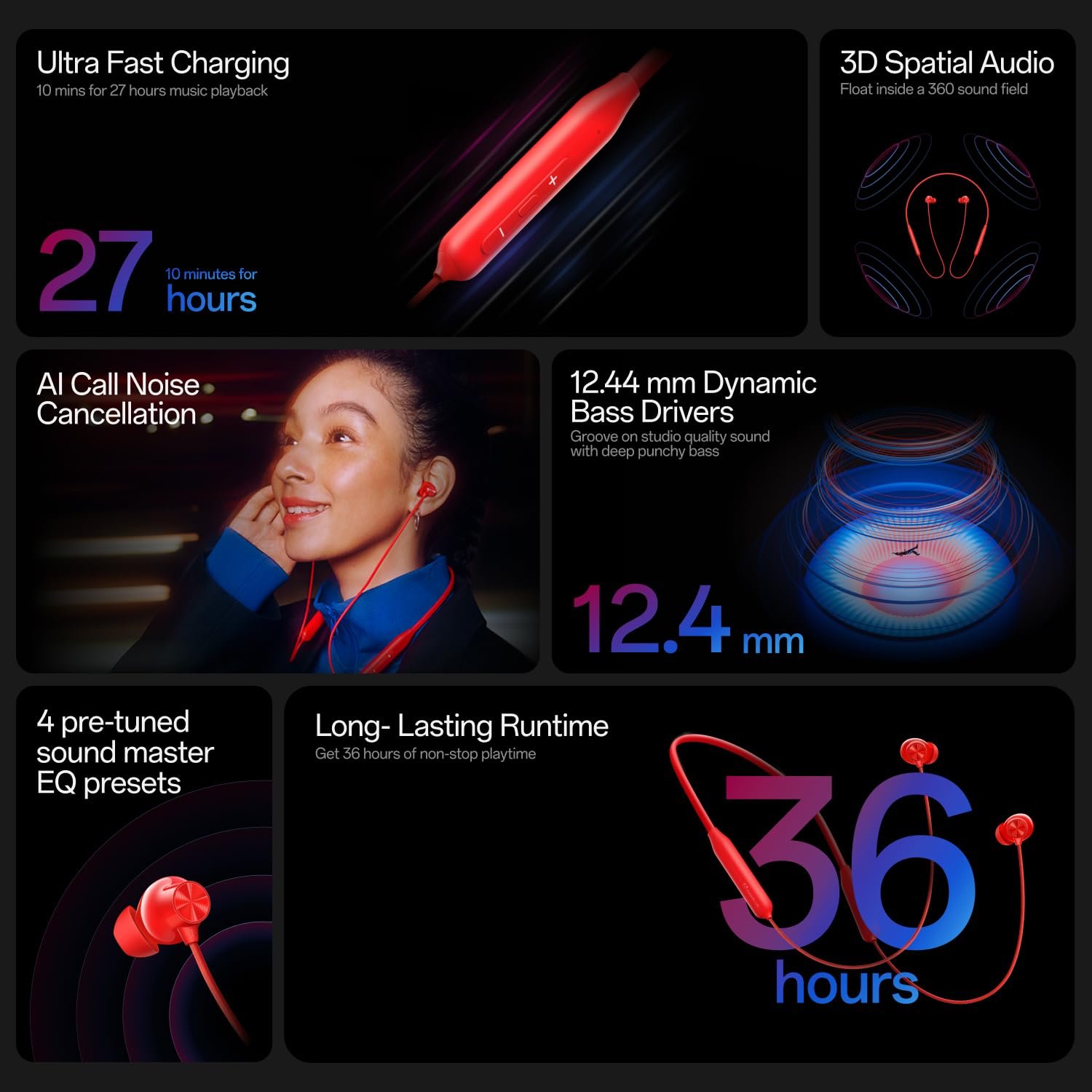 OnePlus Bullets Wireless Z3 in-Ear Neckband with 12.4mm Drivers, 3D Spatial Audio,10 mins Charge for 27 hrs Playback, 4 EQ preset, Dynamic bass Enhancement & BT5.4 - Image 2