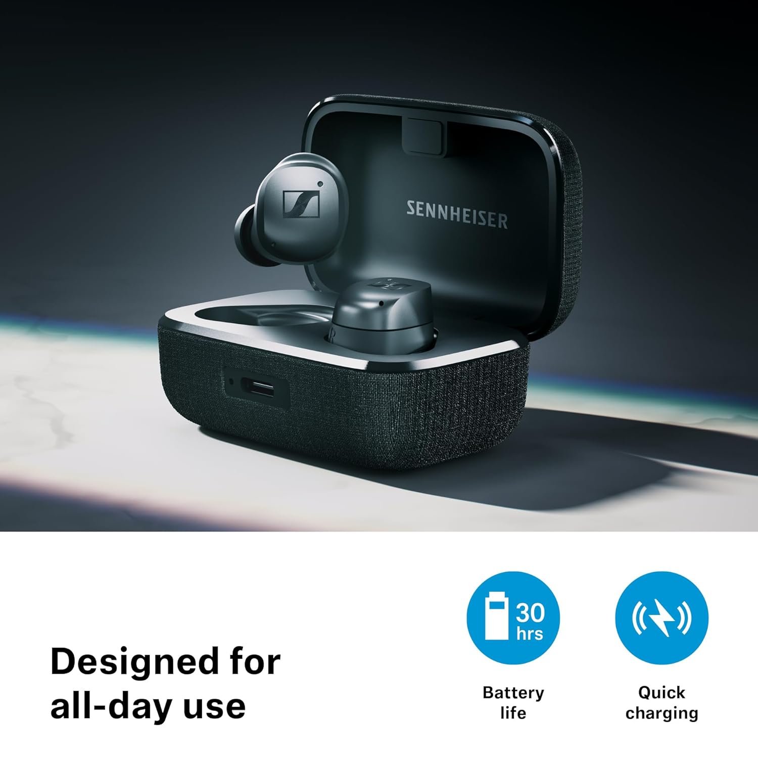 Sennheiser MOMENTUM True Wireless 4 Earbuds,TrueResponse Drivers, Lossless Audio, Auracast, Adaptive ANC, Anti‑Wind+Transparency Modes, 30 Hrs Battery, Qi Fast Charge, 6‑Mics – Open Box - Image 3