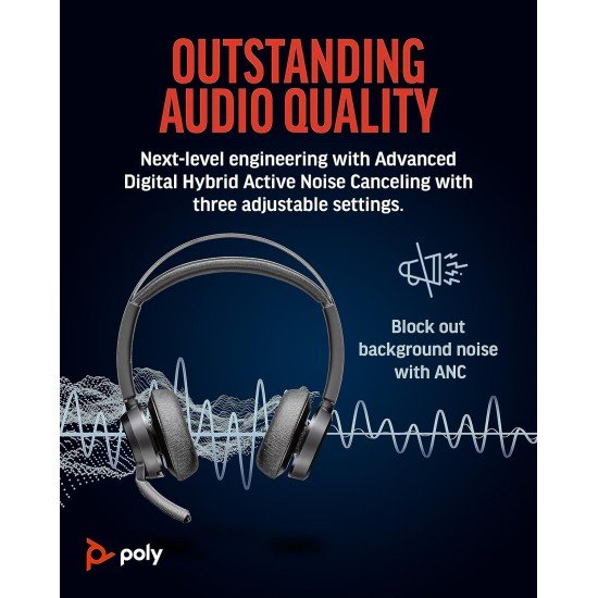 Poly (Plantronics) Voyager Focus 2 Wireless Headset, On-Ear w/Noise-canceling mic, ANC, 175 g, PC via BT700 Bluetooth Adapter/Smartphone via Bluetooth, Up to 25 Hours Talk time - Image 4