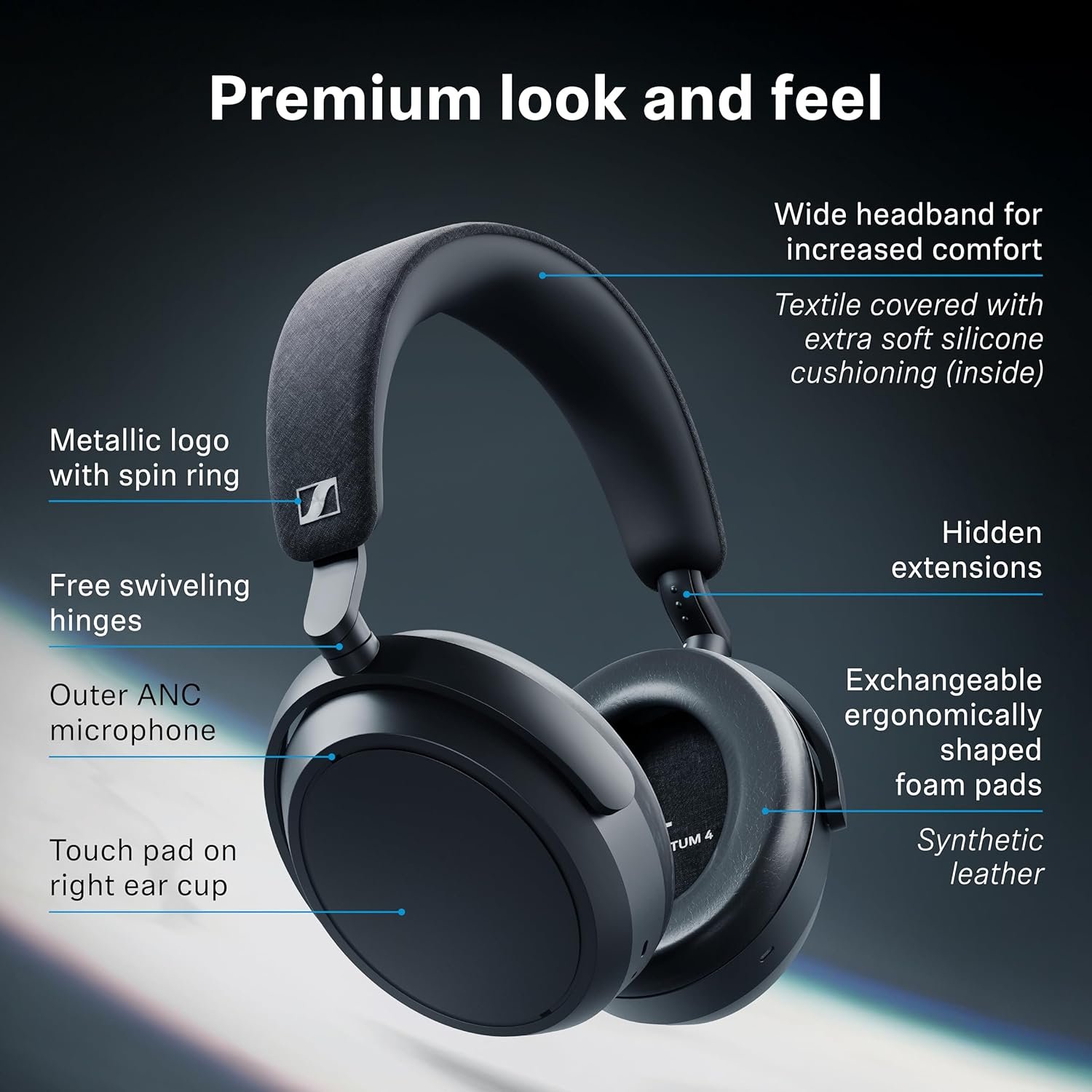 Sennheiser Momentum 4 Wireless Over Ear Headphones, German Design, ANC, 60h Battery, Customizable Sound, 4 Digital Mics for Crystal-Clear Calls, Multipoint Connectivity (Open Box) - Image 4