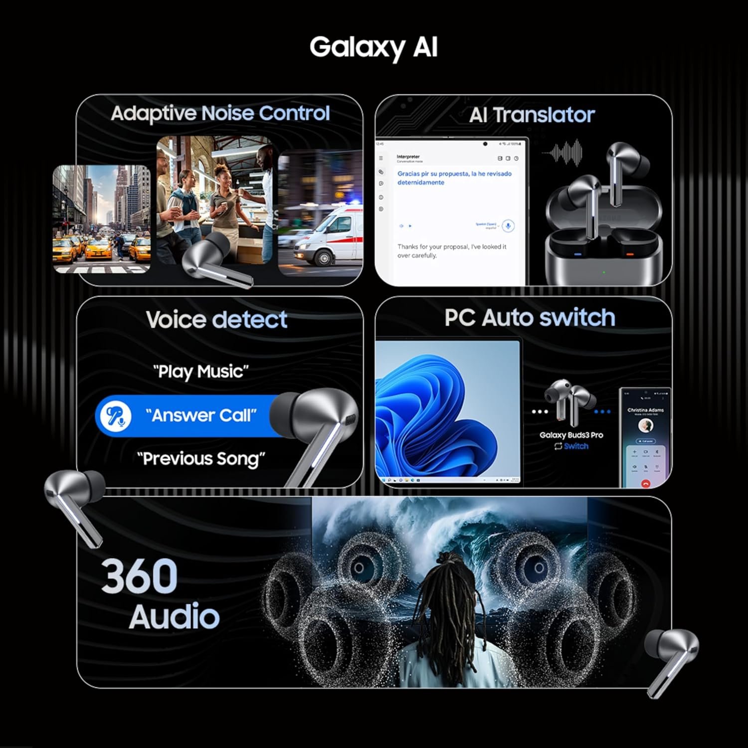 Samsung Galaxy Buds 3 Pro Wireless Earbuds, Powered by Galaxy AI, IP57, Active Noise Cancellation, Adaptive Noise Control, 37hrs Battery, 360 Surround Sound, Pinch Controls, Galaxy Ecosystem – (Without Box) - Image 2