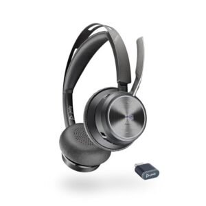 Poly (Plantronics) Voyager Focus 2 Wireless Headset, On-Ear w/Noise-canceling mic, ANC, 175 g, PC via BT700 Bluetooth Adapter/Smartphone via Bluetooth, Up to 25 Hours Talk time