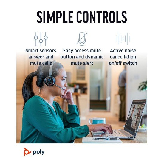 Poly (Plantronics) Voyager Focus 2 Wireless Headset, On-Ear w/Noise-canceling mic, ANC, 175 g, PC via BT700 Bluetooth Adapter/Smartphone via Bluetooth, Up to 25 Hours Talk time - Image 2