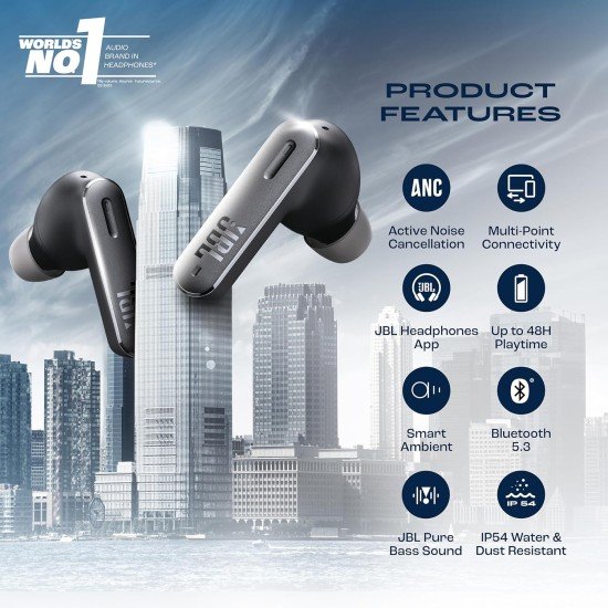 JBL Tune Buds In Ear Wireless TWS Earbuds with Mic, ANC Earbuds, Customized Extra Bass with Headphones App, 48 Hrs Battery, Quick Charge, 4-Mics, IP54, Ambient Aware & Talk-Thru, Bluetooth 5.3 (Open Box) - Image 2